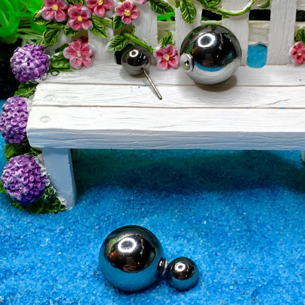 Gunmetal Double Stud Earrings - Picture 8 of 8
